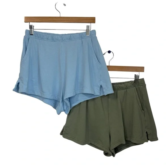 Aerie Womens Sweat Shorts Set Of 2 Sz Medium Blue Green Pull On Pockets Lounge - Picture 1 of 9